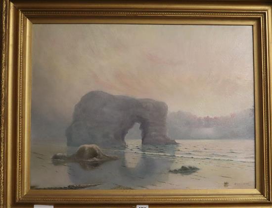 Steuart Seton, oil on canvas, Coastal landscape, signed and dated 08, 44 x 59cm